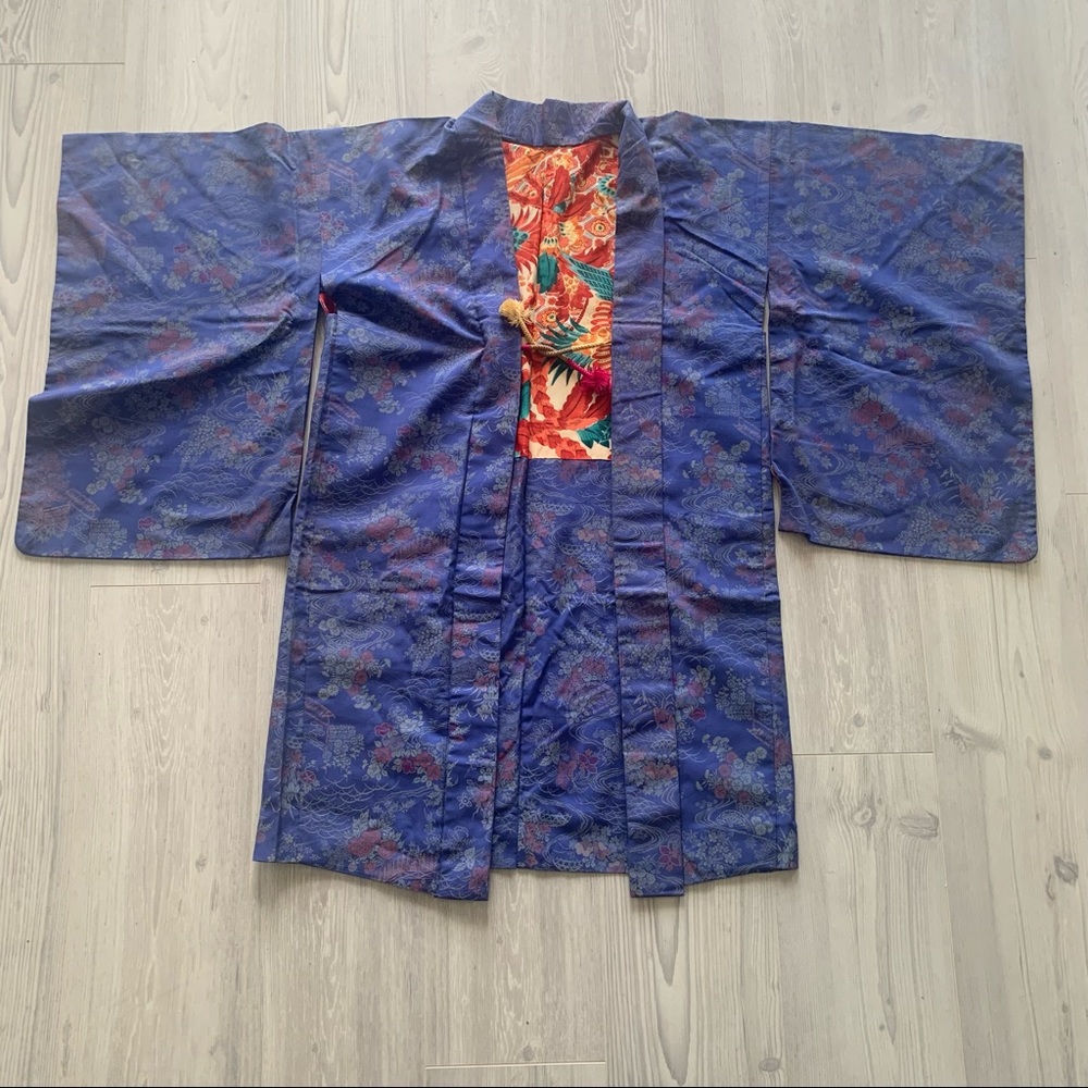 Vintage silk kimono robe violet Floral, Costumes